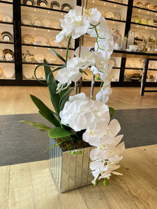White Orchid Arrangement with Mirrored Vase