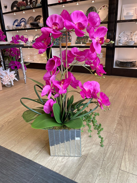 Purple Orchid Arrangement With Mirrored Vase