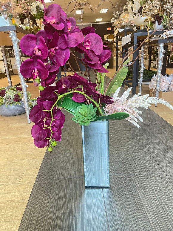 Purple Orchid Arrangement with Mirrored Vase
