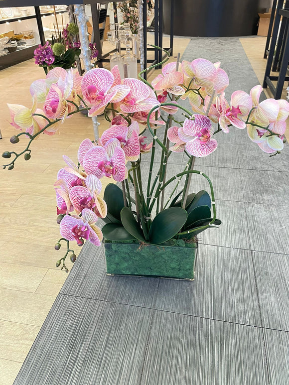 Pink Orchid Arrangement with Clear Vase
