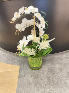 White Orchid Flower Arrangement with Clear Vase