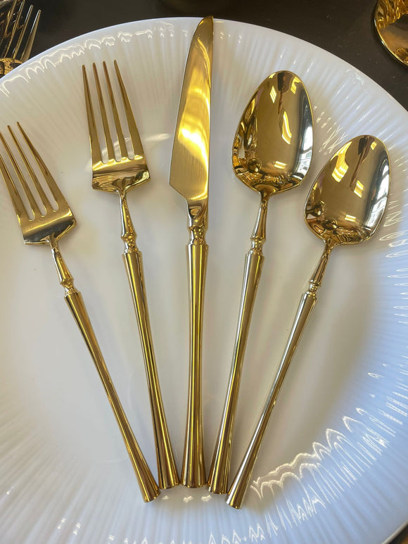 20 piece modern mirror gold flatware set