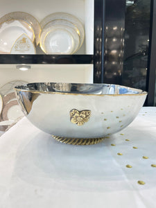 Large aluminum salad bowl with gold flower detail