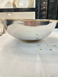 Large aluminum salad bowl with gold twisted base