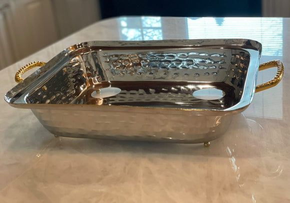 9x13 aluminum pan holder with gold twisted handles