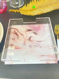 Lucite pink napkin holder