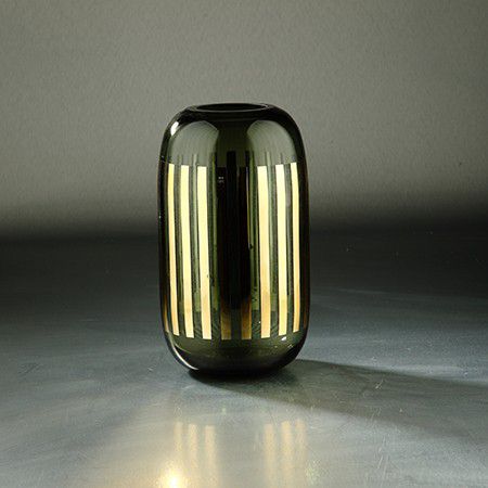 Dark gray vase with gold lines medium 10.5”