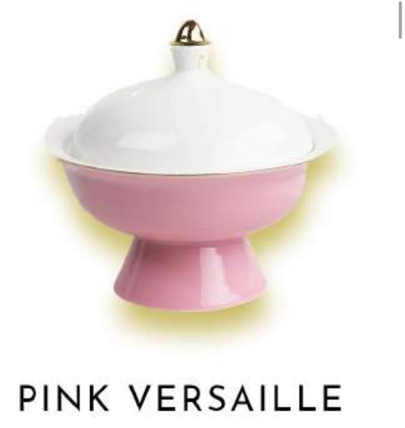 Set of 4 pink versaille covered soup bowls