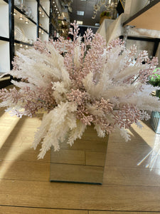 Pink + white arrangement in silver vase #9038