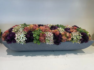 Colorful sedums in gray pot #2645