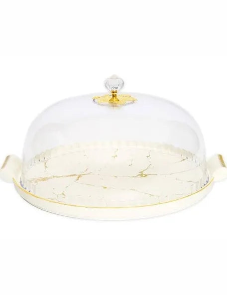Porcelain cake plate with lucite dome #9274