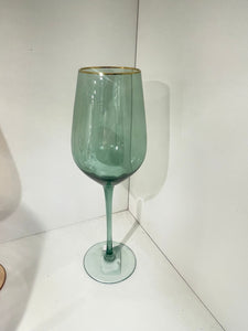 Green wine glasses with gold rim Set of 6 - #76
