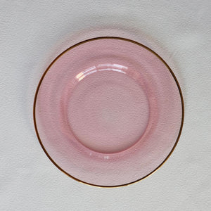 Pink glass charger with gold shiny rim - set of 4 - #2405