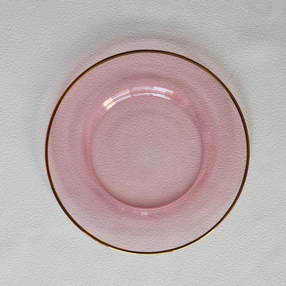 Pink glass charger with gold shiny rim - set of 4 - #2405