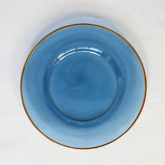 Blue glass charger with gold shiny rim - set of 4 - #2407