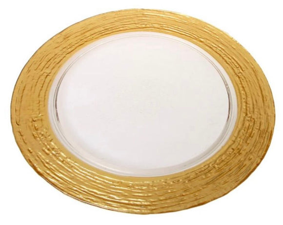 clear glass charger with gold matte rim - set of 4 - #2406