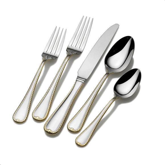 CAMEO GOLD 65 PIECE FLATWARE SET, SERVICE FOR 12