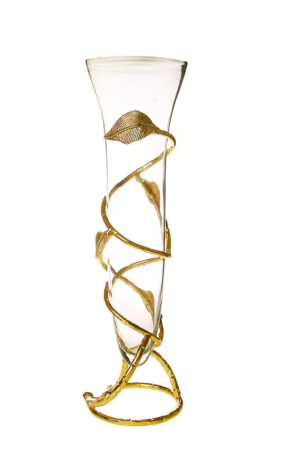 Glass Vase With Gold Leaf Design Base