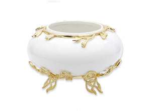 Glass white salad bowl with gold stand