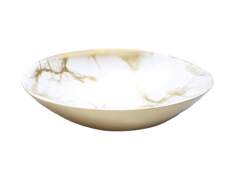 White and Gold Marbleized Oval Bowl