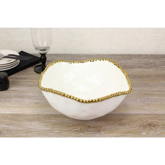 Medium white and gold porcelan salad bowl