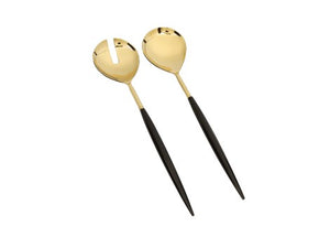 Set of 2 Gold Salad Servers with Modern Black Handles