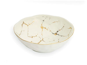 White Porcelain Bowl with Gold Design -7"D x 2.25"H